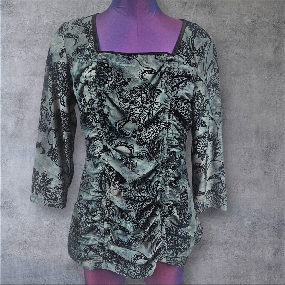 Sami & Jo Castelcore Ruched Dusty Blue Slinky Velvet Top Vampy Size Large F80